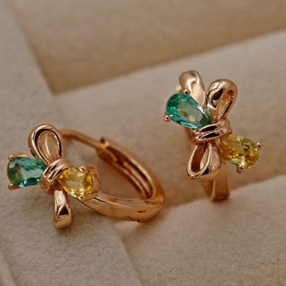 HOST PICK Gold Filled Citrine Emerald Topaz Bows - Picture 4 of 4